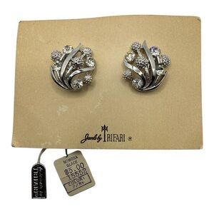 Trifari Mimosa Glacé Rhinestone Clip Earrings | Vintage w/ Tags